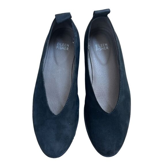 EILEEN FISHER Suede Leather Humor Wedge Ballet Flat Slip-On Navy-Blue Size 6.5 - Picture 1 of 9